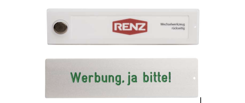 RENZ RSA2 Namensschild ALU mit Gravur mit Montagegehäuse, für